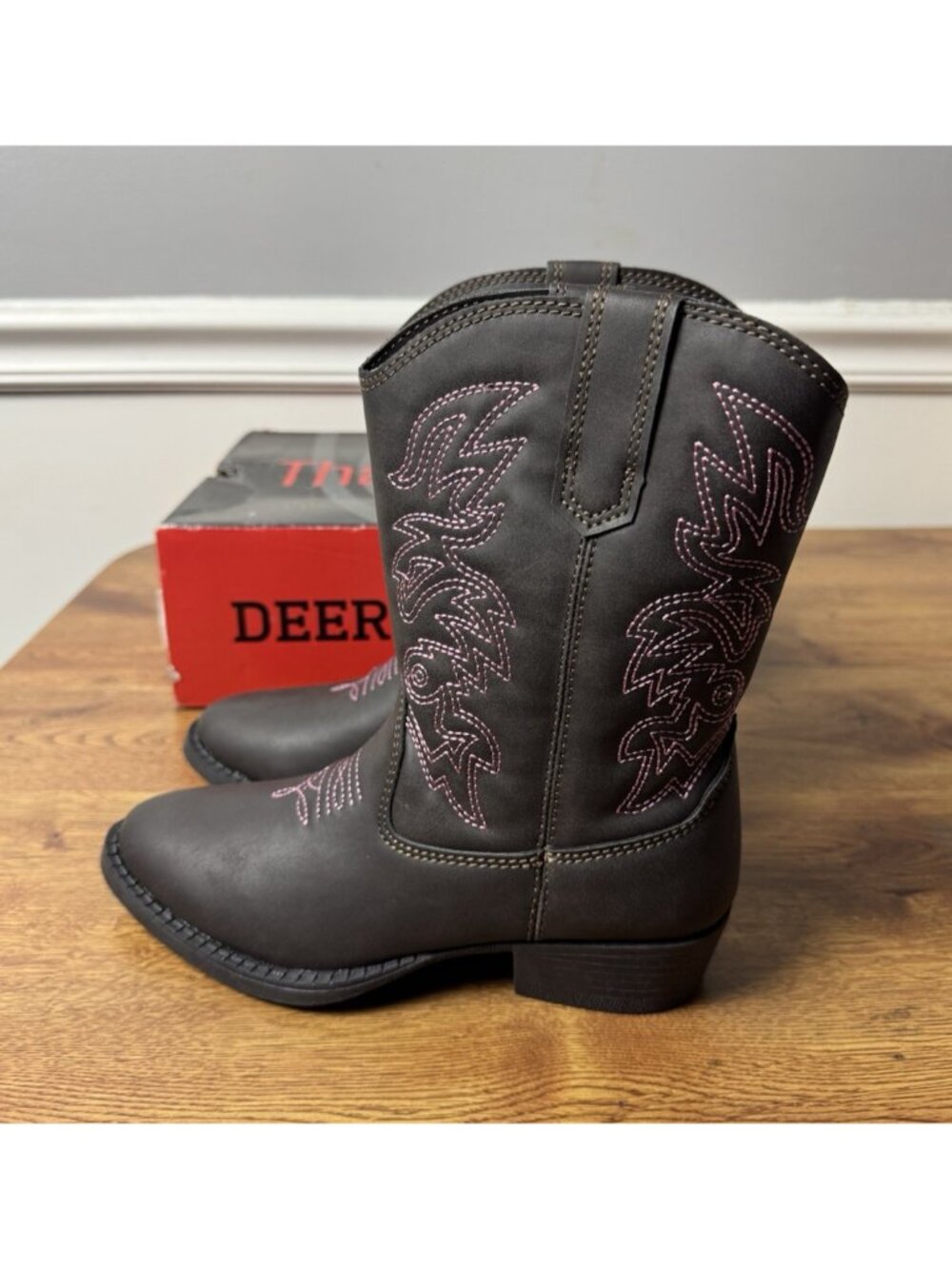 Deer Stags Ranch Cowboy Boots Girls/Kids Size 13 M Brown/Pink NIB